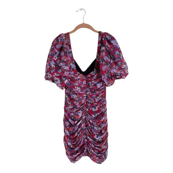 🆕 Zara Puff Sleeve Floral Ruched Mini Dress | XS - Picture 5 of 8